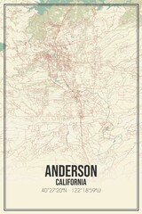 Retro US city map of Anderson, California. Vintage street map.