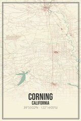 Retro US city map of Corning, California. Vintage street map.