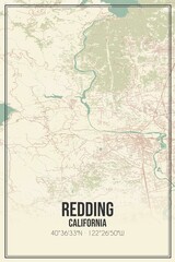 Retro US city map of Redding, California. Vintage street map.