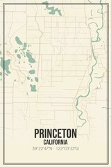 Retro US city map of Princeton, California. Vintage street map.