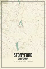Retro US city map of Stonyford, California. Vintage street map.