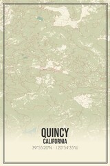 Retro US city map of Quincy, California. Vintage street map.