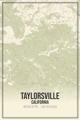 Retro US city map of Taylorsville, California. Vintage street map.