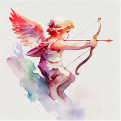 Abstract double exposure watercolor cupid arrow. Digital illustration. Generative AI - obrazy, fototapety, plakaty