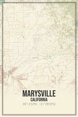 Retro US city map of Marysville, California. Vintage street map.
