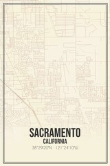 Retro US city map of Sacramento, California. Vintage street map.