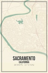 Retro US city map of Sacramento, California. Vintage street map.