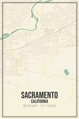 Retro US city map of Sacramento, California. Vintage street map.