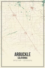 Retro US city map of Arbuckle, California. Vintage street map.