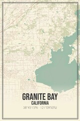Retro US city map of Granite Bay, California. Vintage street map.