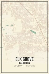 Retro US city map of Elk Grove, California. Vintage street map.