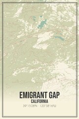Retro US city map of Emigrant Gap, California. Vintage street map.