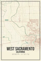 Retro US city map of West Sacramento, California. Vintage street map.