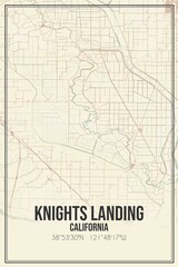 Retro US city map of Knights Landing, California. Vintage street map.