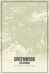 Retro US city map of Greenwood, California. Vintage street map.