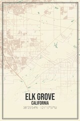 Fototapeta na wymiar Retro US city map of Elk Grove, California. Vintage street map.