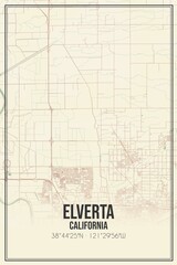 Retro US city map of Elverta, California. Vintage street map.