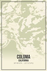 Retro US city map of Coloma, California. Vintage street map.