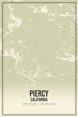 Retro US city map of Piercy, California. Vintage street map.