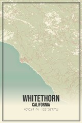 Retro US city map of Whitethorn, California. Vintage street map.