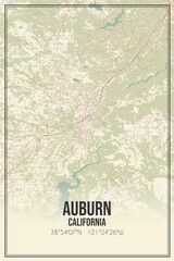 Retro US city map of Auburn, California. Vintage street map.