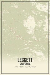 Retro US city map of Leggett, California. Vintage street map.