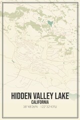 Retro US city map of Hidden Valley Lake, California. Vintage street map.