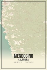 Retro US city map of Mendocino, California. Vintage street map.