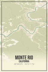 Retro US city map of Monte Rio, California. Vintage street map.