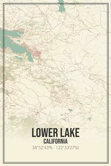 Retro US city map of Lower Lake, California. Vintage street map.