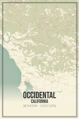 Retro US city map of Occidental, California. Vintage street map.