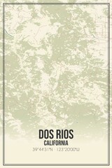 Retro US city map of Dos Rios, California. Vintage street map.