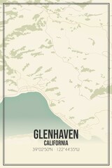 Retro US city map of Glenhaven, California. Vintage street map.