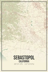 Retro US city map of Sebastopol, California. Vintage street map. - obrazy, fototapety, plakaty