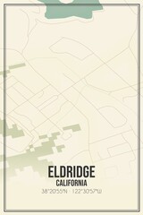 Retro US city map of Eldridge, California. Vintage street map.