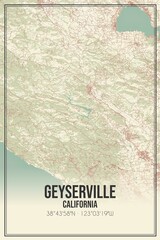 Retro US city map of Geyserville, California. Vintage street map.