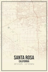 Retro US city map of Santa Rosa, California. Vintage street map.