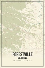 Retro US city map of Forestville, California. Vintage street map.