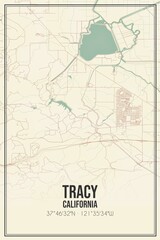 Retro US city map of Tracy, California. Vintage street map.