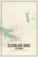 Retro US city map of Clearlake Oaks, California. Vintage street map.