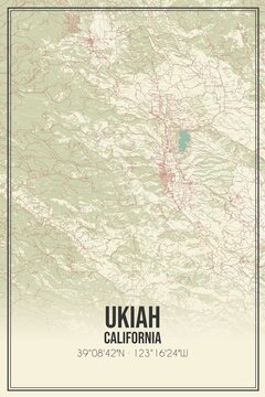 Retro US city map of Ukiah, California. Vintage street map.