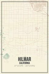 Retro US city map of Hilmar, California. Vintage street map.