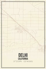 Retro US city map of Delhi, California. Vintage street map.