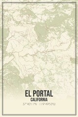 Fototapeta premium Retro US city map of El Portal, California. Vintage street map.