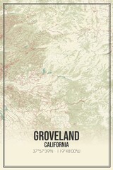 Retro US city map of Groveland, California. Vintage street map.