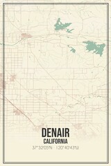 Retro US city map of Denair, California. Vintage street map.