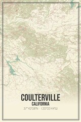 Retro US city map of Coulterville, California. Vintage street map.