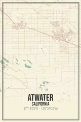 Retro US city map of Atwater, California. Vintage street map.