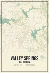 Retro US city map of Valley Springs, California. Vintage street map.