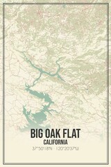 Retro US city map of Big Oak Flat, California. Vintage street map.